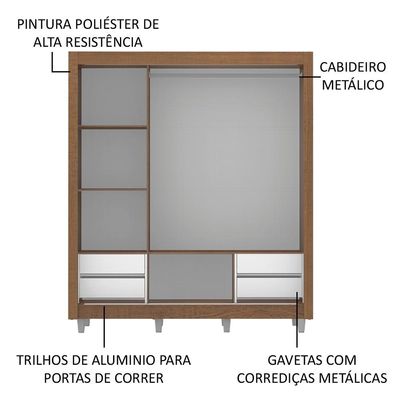 Guarda Roupa Casal Lyon 3 Portas de Correr Espelho 4 Gavetas