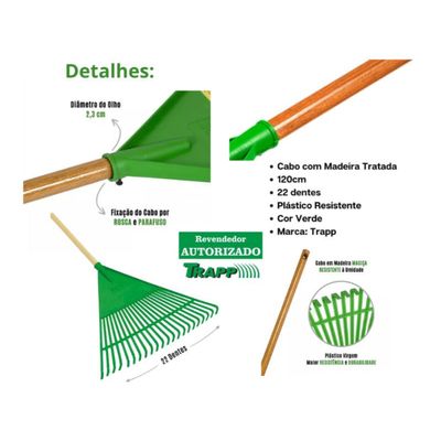 Vassoura Plástica Rastelo Para Grama Jardim C/ Cabo Fj1011 Trapp