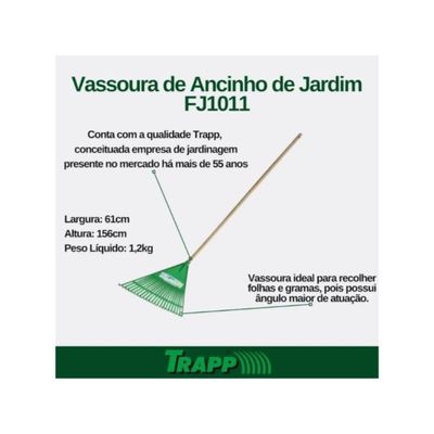 Vassoura Plástica Rastelo Para Grama Jardim C/ Cabo Fj1011 Trapp