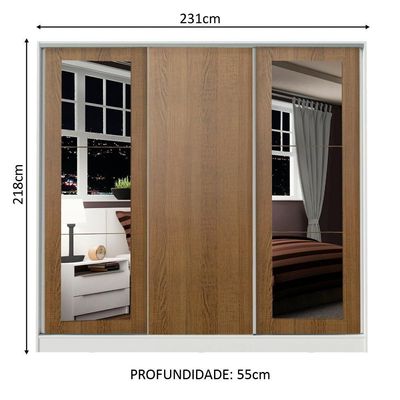 Guarda Roupa Casal Eros 3 Portas de Correr Espelhos Madesa