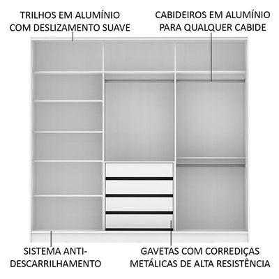 Guarda Roupa Casal Eros 3 Portas de Correr Espelhos Madesa