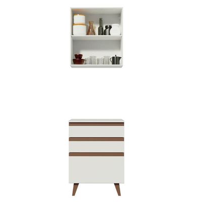 Conjunto Reims com Armário Aéreo e Balcão Branco Madesa