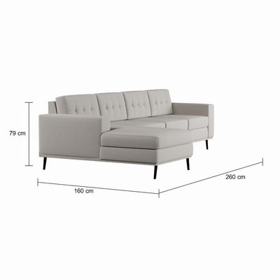 Sofá 4 Lugares Happy com Chaise Esquerdo Pé Palito Linho Cotton Cru