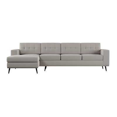 Sofá 4 Lugares Happy com Chaise Esquerdo Pé Palito Linho Cotton Cru