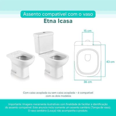 Assento Sanitário Tampa De Vaso Branco Mdf Laqueado Etna Para Bacia Icasa