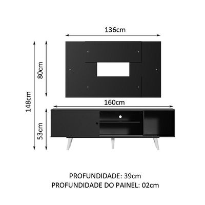 Rack Dubai com Pés e Painel Tv até 58" Preto Madesa