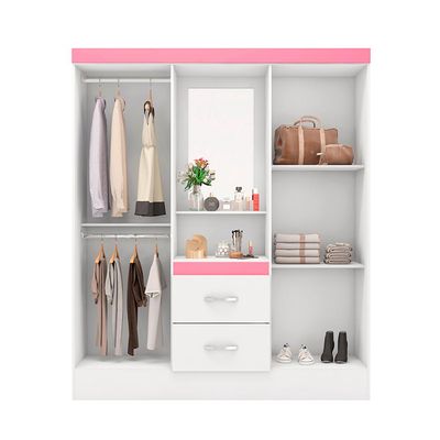 Guarda-Roupa Solteiro com Espelho Embers 4 Portas 2 Gavetas Branco e Rosa