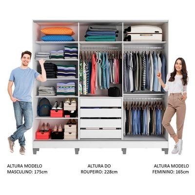 Guarda Roupa Casal Zurique 3 Portas Espelhos Branco/rustic