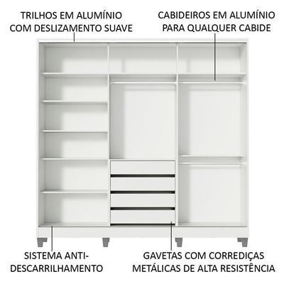 Guarda Roupa Casal Zurique 3 Portas Espelhos Branco/rustic