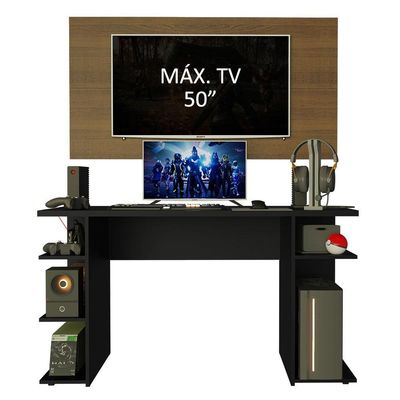 Mesa Gamer Preta e Painel para TV até 50 Polegadas Madesa
