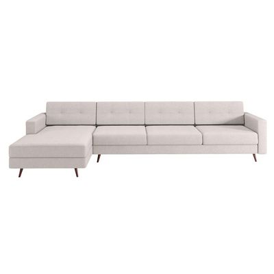 Sofá 4 Lugares Living com Chaise Esquerdo Pé Palito Linho Cotton Cru