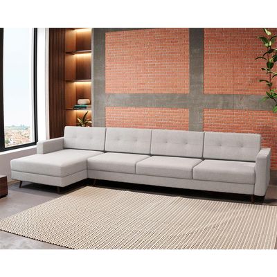Sofá 4 Lugares Living com Chaise Esquerdo Pé Palito Linho Cotton Cru