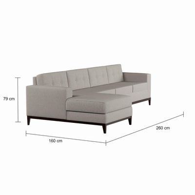 Sofá 4 Lugares Surprised com Chaise Esquerdo Pés e Base em Madeira Linho Cotton Cru
