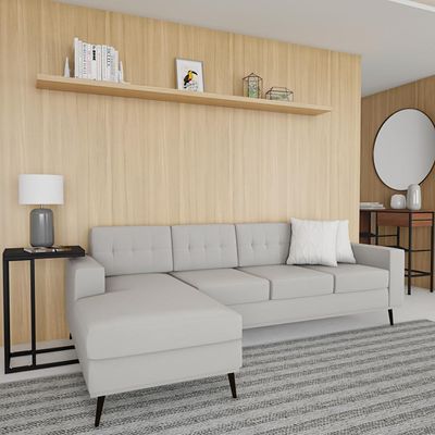 Sofá 4 Lugares Alive com Chaise Esquerdo Pé Palito Linho Cotton Cru