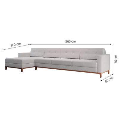 Sofá 4 Lugares Living com Chaise Esquerdo Pés e Base em Madeira Linho Cotton Cru