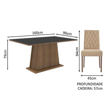 Conjunto Sala De Jantar Mesa Tampo De Madeira 4 Cadeiras