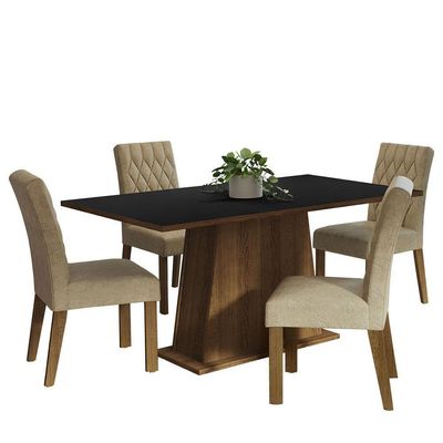 Conjunto Sala De Jantar Mesa Tampo De Madeira 4 Cadeiras