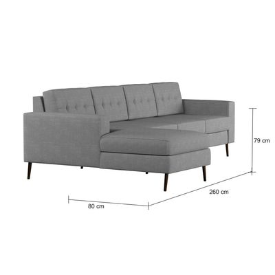 Sofá 4 Lugares Joy com Chaise Esquerdo Pé Palito Linho Cotton Cinza