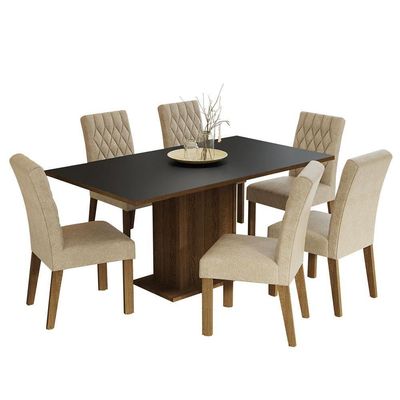 Conjunto Sala De Jantar Mesa Tampo De Madeira 6 Cadeiras