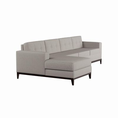 Sofá 4 Lugares Happy com Chaise Esquerdo Pés e Base em Madeira Linho Cotton Cru