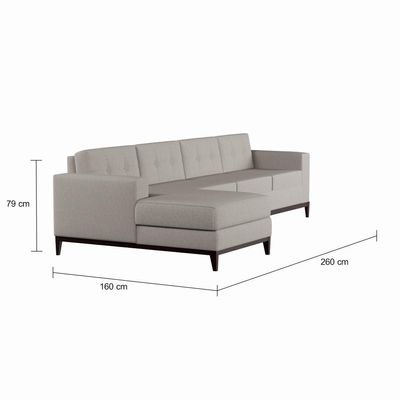 Sofá 4 Lugares Happy com Chaise Esquerdo Pés e Base em Madeira Linho Cotton Cru