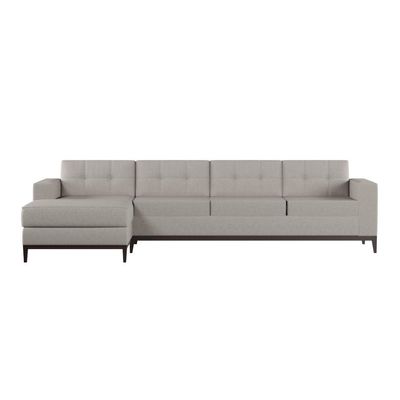 Sofá 4 Lugares Happy com Chaise Esquerdo Pés e Base em Madeira Linho Cotton Cru