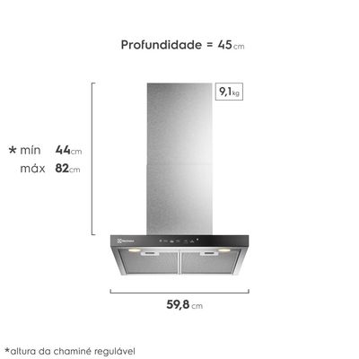 Coifa de Parede Electrolux 60cm Inox Experience com Inteligência Artificial e Alto Poder Sucção (CE6TF) 220V