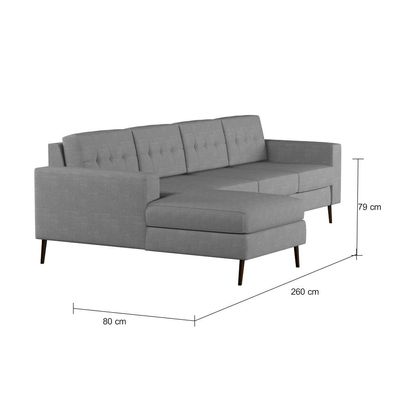 Sofá 4 Lugares Leave com Chaise Esquerdo Pé Palito Linho Cotton Cinza