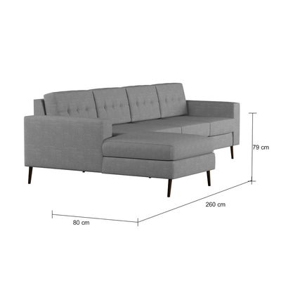 Sofá 4 Lugares Live com Chaise Esquerdo Pé Palito Linho Cotton Cinza