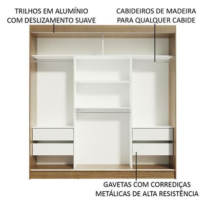 Guarda Roupa Casal Reno 3 Portas de Correr Espelhos Madesa