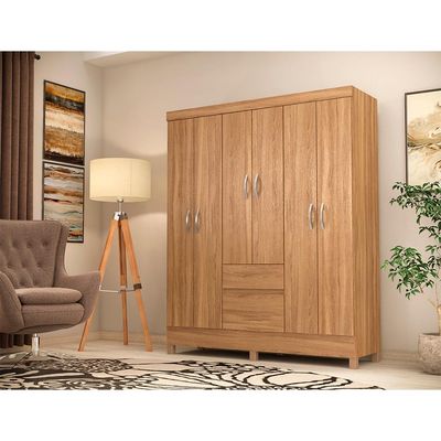 Guarda-Roupa Solteiro Sória 6 Portas 2 Gavetas Amêndola