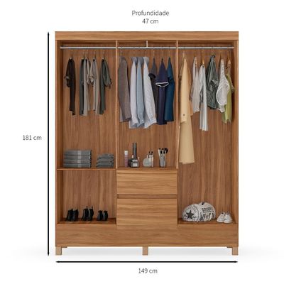 Guarda-Roupa Solteiro Sória 6 Portas 2 Gavetas Amêndola
