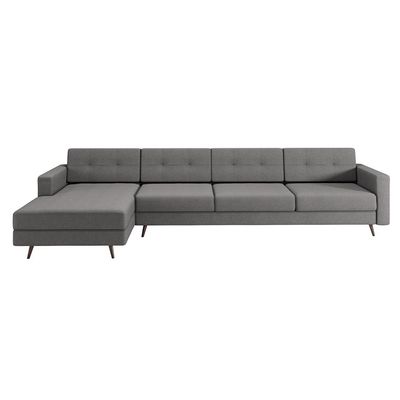 Sofá 4 Lugares Living com Chaise Esquerdo Pé Palito Linho Cotton Cinza