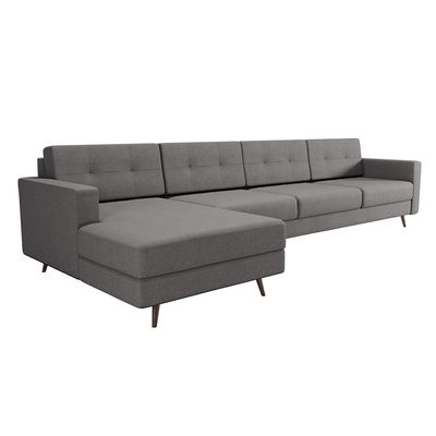 Sofá 4 Lugares Living com Chaise Esquerdo Pé Palito Linho Cotton Cinza