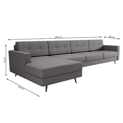 Sofá 4 Lugares Living com Chaise Esquerdo Pé Palito Linho Cotton Cinza