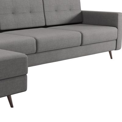 Sofá 4 Lugares Living com Chaise Esquerdo Pé Palito Linho Cotton Cinza