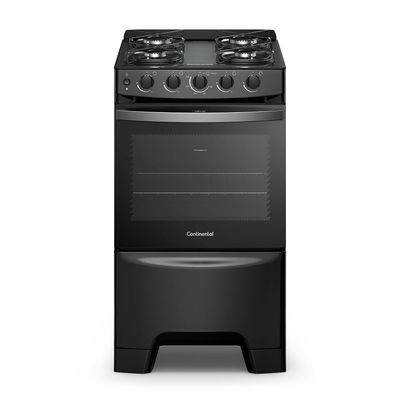Fogão 4 Bocas Continental Preto Automático com TOPLimpaFácil e Mesa de Vidro (FC4FP) Bivolt
