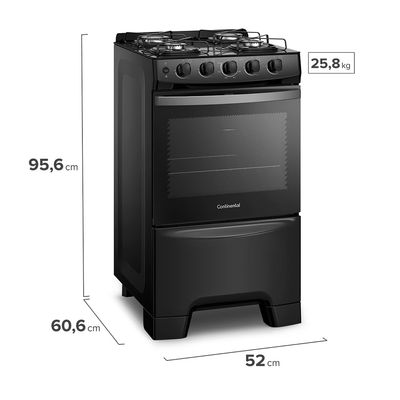 Fogão 4 Bocas Continental Preto Automático com TOPLimpaFácil e Mesa de Vidro (FC4FP) Bivolt