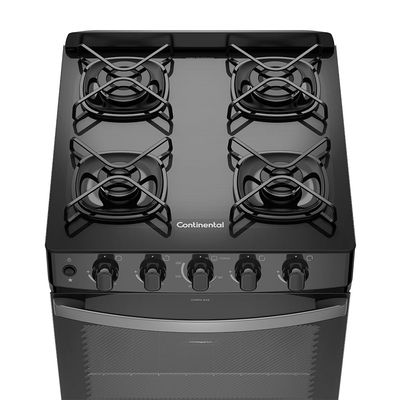 Fogão 4 Bocas Continental Preto Automático com TOPLimpaFácil e Mesa de Vidro (FC4FP) Bivolt