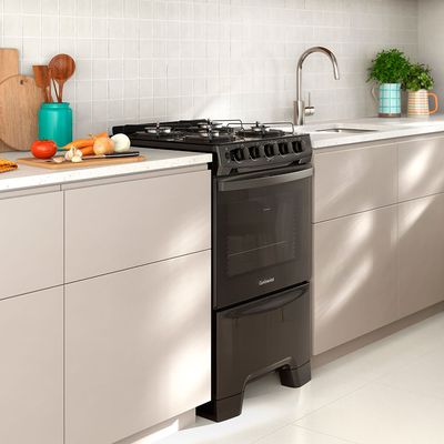 Fogão 4 Bocas Continental Preto Automático com TOPLimpaFácil e Mesa de Vidro (FC4FP) Bivolt