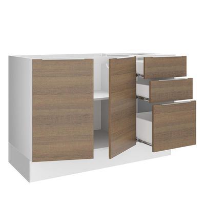 Balcão de Pia Stella 2 Portas 3 Gavetas Branco Rustic Madesa