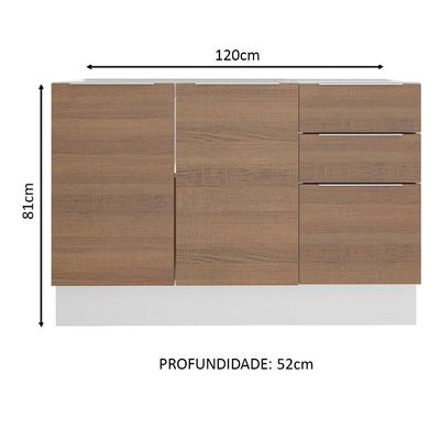 Balcão de Pia Stella 2 Portas 3 Gavetas Branco Rustic Madesa