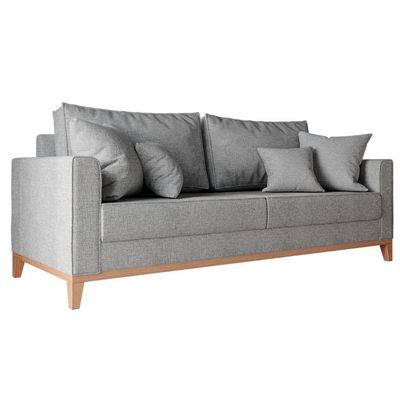 Sofá 3 Lugares Beny Base de Madeira Linho Cotton Cinza