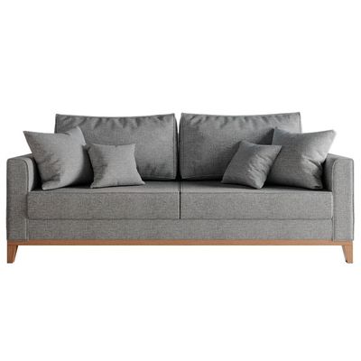 Sofá 3 Lugares Beny Base de Madeira Linho Cotton Cinza