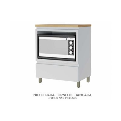 Balcão de Cozinha Rainha p/ Forno 1 Porta c/Tampo 70 cm Branca/Nature - Nesher