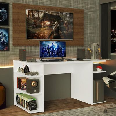 Mesa Gamer Branca e Painel para TV até 50 Polegadas Madesa