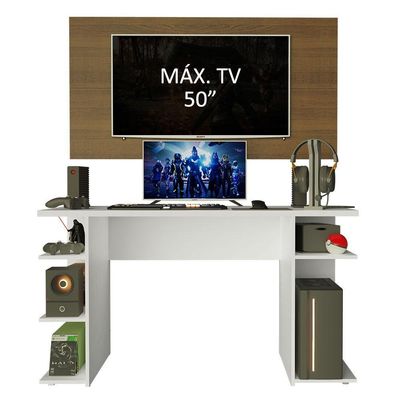 Mesa Gamer Branca e Painel para TV até 50 Polegadas Madesa