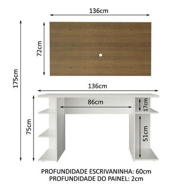 Mesa Gamer Branca e Painel para TV até 50 Polegadas Madesa
