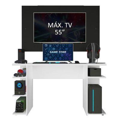 Mesa Gamer Branca e Painel para TV até 58 Polegadas Madesa