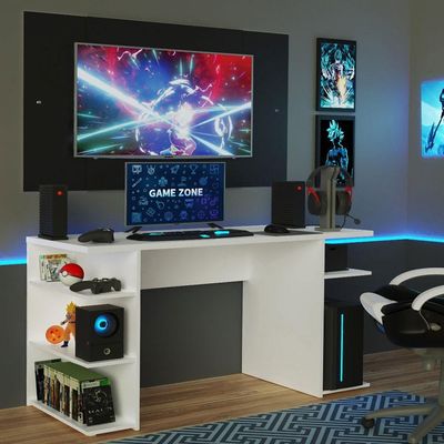 Mesa Gamer Branca e Painel para TV até 58 Polegadas Madesa
